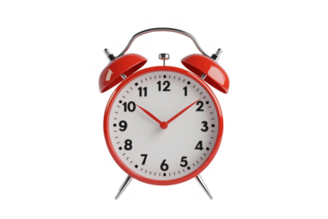 Red alarm clock with twin bells isolated on a transparent background
