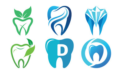 dental logo icon sets. dental logo. Collection of modern dental logos and icons representing oral health and care with natural and abstract elements