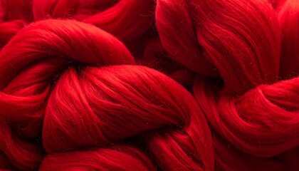 Close-up of vibrant, deep red wool fibers, textured and coiled