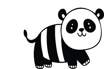 A charming hand-drawn style cartoon panda bear is depicted walking with a playful expression. Its characteristic black and white markings are prominent, and its large eyes convey innocence and charm.