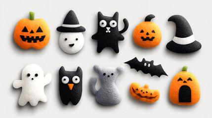 Halloween Elements Set – Fun Cartoon Skulls, Pumpkins, Bats, and Ghosts for Party Invitations, Stickers, Crafts, and Digital Art Projects