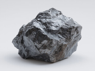 Obraz premium A close up view of a large dark gray rock with a metallic sheen against a plain white background studio shot