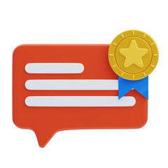 Orange Speech Bubble With Gold Medal And Blue Ribbon Featuring A Yellow Star Symbolizing Best Comment Or Achievement On Transparent Background