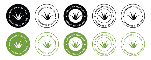 Collection of aloe vera logo stamps. Advance aloe vera organic product label. cosmetic product, health care herb sticker set. vector illustration 