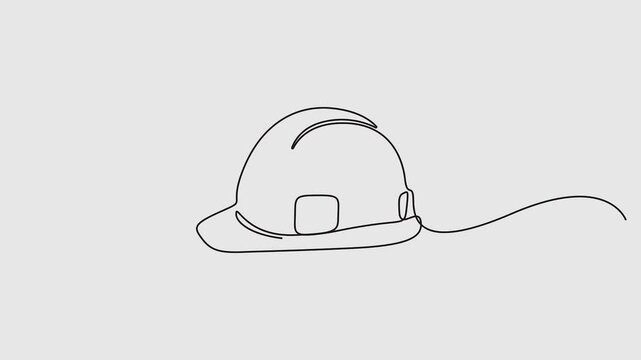 Continuous one line drawing of safety helmet for safe work. Hard helmet. Construction equipment one line vector illustration. Construction concept. 4k animation 