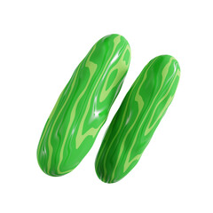 Two Bright Green Cucumbers With Light Green Abstract Swirl Patterns On A Transparent Background