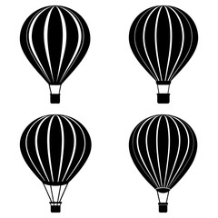 Four black and white hot air balloons in a simple graphic design against a white background image display