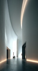 Modern, curved hallway with glowing trim