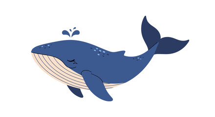 Fototapeta premium Majestic blue whale gracefully swims through the ocean waters with a spout of water.