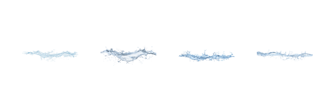 Water Splash Patterns Set. Fluid Dynamics And Motion Collection Isolated On Transparent Background