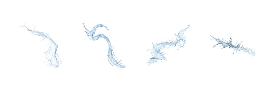 Dynamic Water Splash Patterns Set. Fluid Motion And Energy In Nature Collection Isolated On Transparent Background