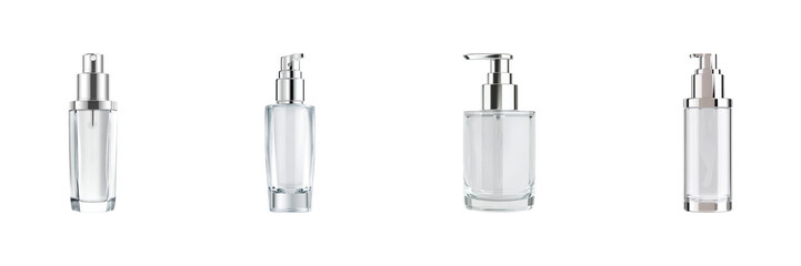 Obraz premium Cosmetic Pump Bottles Set. Skincare And Beauty Packaging Collection Isolated On Transparent Background