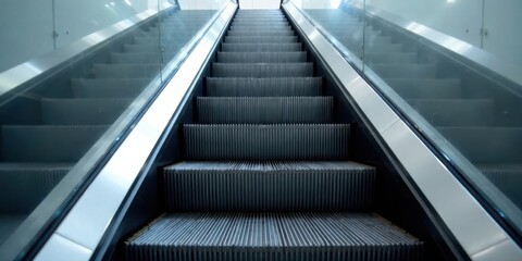 Obraz premium Empty Escalator Ascending Towards an Unseen Destination A Study in Modern Architecture and Transportation