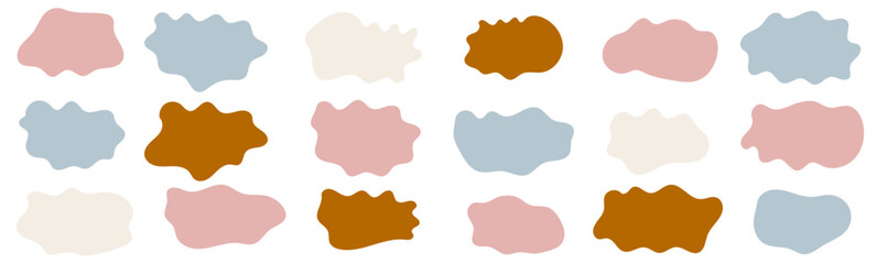 Abstract blob shape organic vector figure elements in pastel beige pink blue colors. Wavy liquid irregular forms in simple minimalistic style.