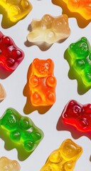 Assorted gummy bears in a colorful candy arrangement