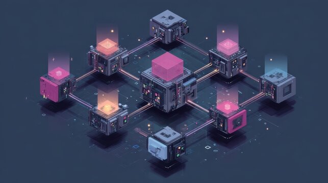 Mobile AI Architecture: Compressed neural network modules connected by tensor pathways floating in tech space  
