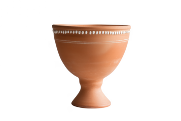Terracotta chalice with white decorative rim isolated on a transparent background