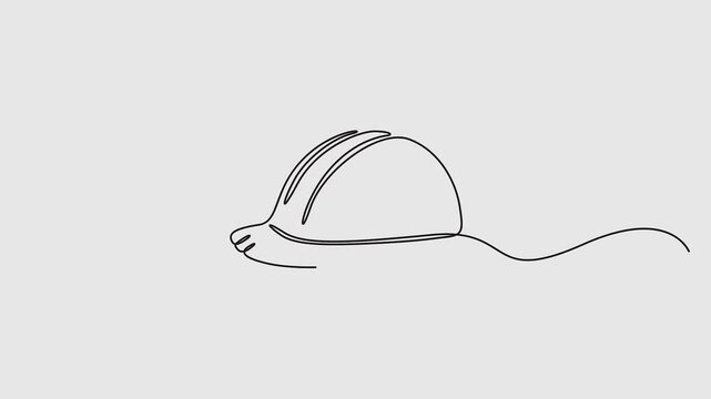 Continuous one line drawing of hard helmet for safe work. Hard helmet. Construction equipment single vector illustration. Construction concept. 4k animation 