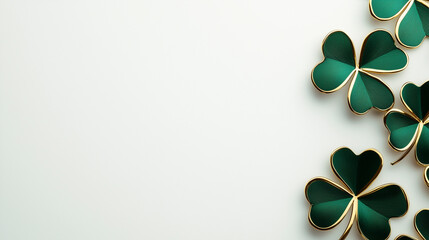 Green shamrocks on a light background with copy space for St. Patrick's Day concept