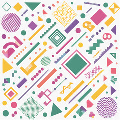 Geometric Abstract Composition A Colorful Collection of Shapes and Patterns with Textured Elements and a Modern Design Aesthetic