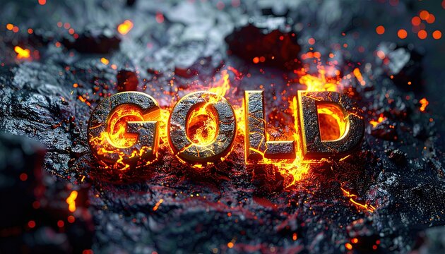 Glowing Gold Text Erupting from Lava Background