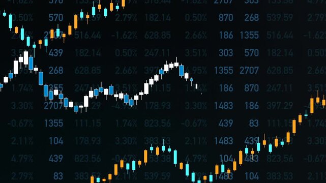 Stock market and exchange, chart and data. Business, trading, market research, investment. 3D animation