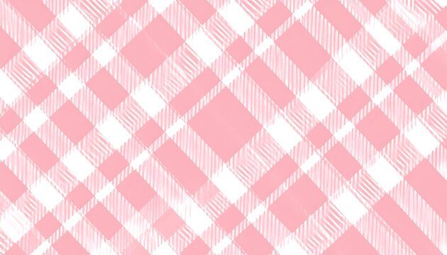 A diagonal plaid pattern in shades of pastel pink and white, evoking a soft, textured fabric feel. Lines are slightly sketchy