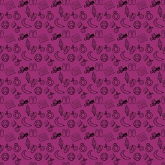 A seamless arrangement of items on a pink background
