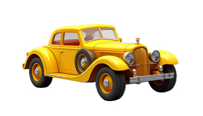Obraz premium Yellow toy retro car on transparent background