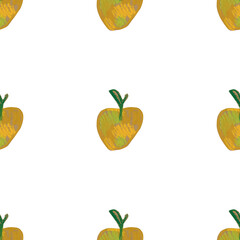 Seamless pattern of autumn forest animals drawn with wax crayons. Eco-friendly botanical print in oil pastel.