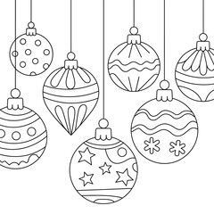Decorative hanging christmas baubles line art vector illustration scalable eps icon festive ornament design silhouette vector illustration white background