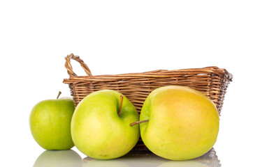 Sweet green apples isolated on white background, macro.