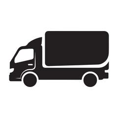 Modern delivery truck icon with wheels and cargo box representing logistics and transportation services with clean lines and vibrant colors