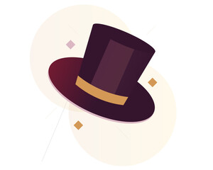 Elegant Top Hat Icon with Gold Band and Abstract Sparkle