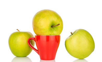 Sweet green apples isolated on white background, macro.