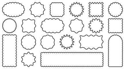 Set round and oval, rectangular and square, arch shapes with curvy edges. Cute geometric forms with scalloped borders.