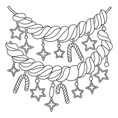 Scalable vector illustration of festive christmas garland with stars and candy canes eps silhouette vector illustration white background