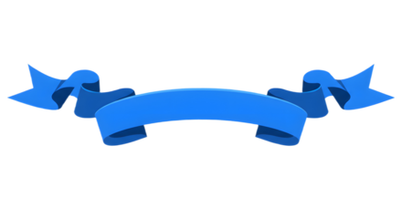 Ribbon banner, curve badge, label, title box, clip art, png isolated on transparent background. A stylized blue ribbon banner, suitable for announcements or decorative purposes, isolated on white.