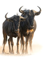 Two wildebeest in a savanna