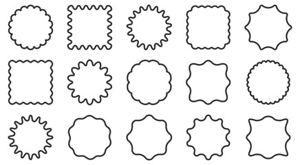 Set round and oval, rectangular and square, arch shapes with curvy edges. Cute geometric forms with scalloped borders.