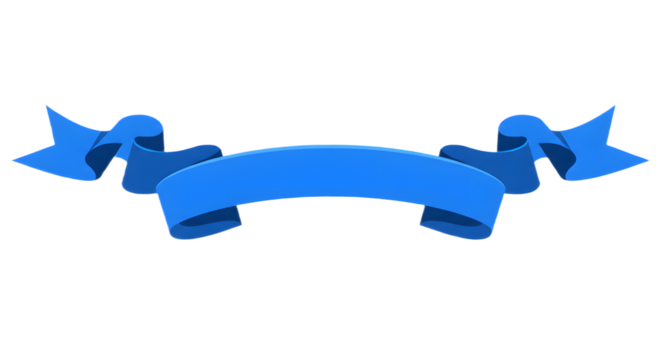 Ribbon banner, curve badge, label, title box, clip art, png isolated on transparent background. A stylized blue ribbon banner, suitable for announcements or decorative purposes, isolated on white.