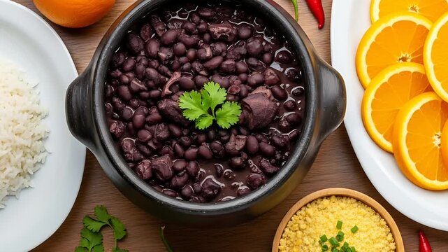 Feijoada, Brazilian Black Bean Stew with Orange Slices.