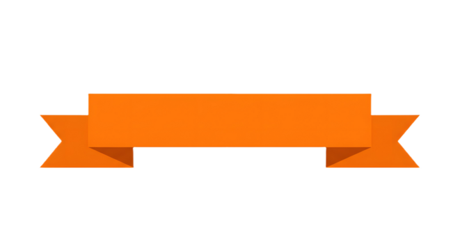 Ribbon banner, curve badge, label, title box, clip art, png isolated on transparent background. An orange banner with a flat design, isolated on a white background.