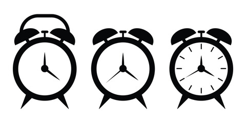 Ringing Alarm Clock Silhouette – Vector Icon Isolated on White Background.