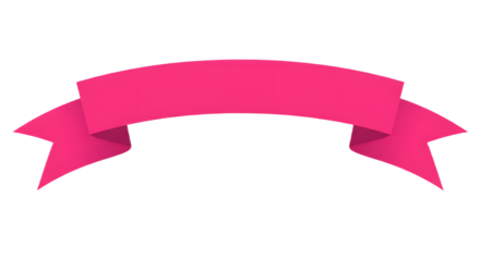 Ribbon banner, curve badge, label, title box, clip art, png isolated on transparent background. A vibrant pink ribbon banner, gracefully curved, isolated against white background.