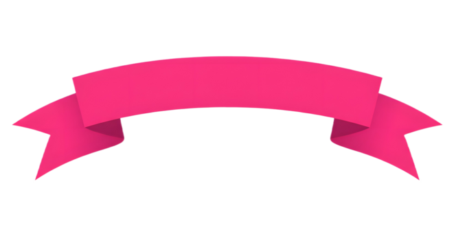 Ribbon banner, curve badge, label, title box, clip art, png isolated on transparent background. A vibrant pink ribbon banner, gracefully curved, isolated against white background. - Powered by Adobe