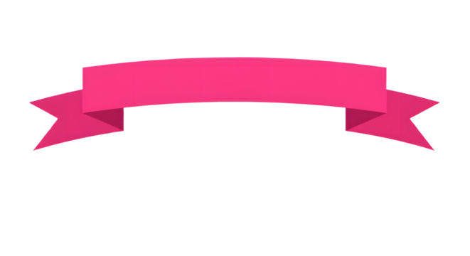 Ribbon banner, curve badge, label, title box, clip art, png isolated on transparent background. A pink banner with curled edges, isolated on a white background.