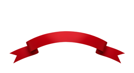 Ribbon banner, curve badge, label, title box, clip art, png isolated on transparent background. A vibrant, curved red ribbon isolated against a clean white background.