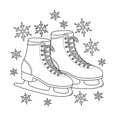 Vector illustration of ice skates and snowflakes scalable line art for eps file format silhouette vector illustration white background