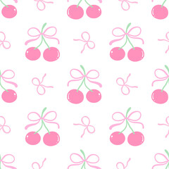 Seamless red cherry pattern design, flat cherry pattern template vector.
